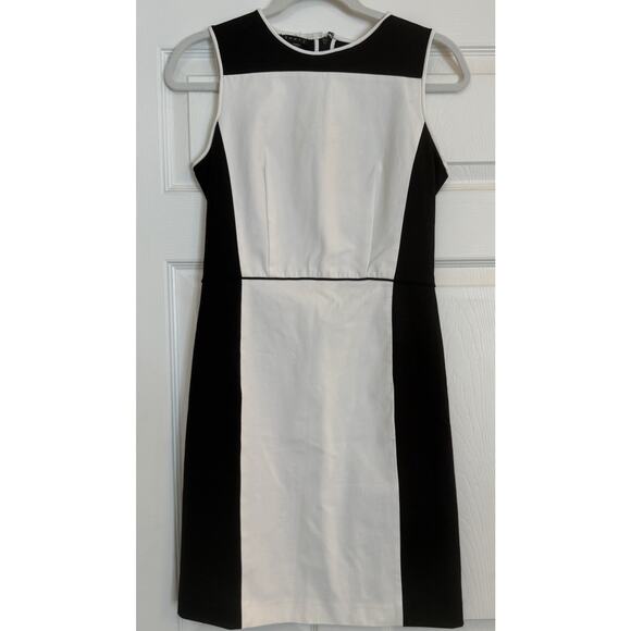 Theory Nyasha Dress Sz 6 Black/White Stretch Wool Career Piece Minimalist Office - Picture 1 of 12